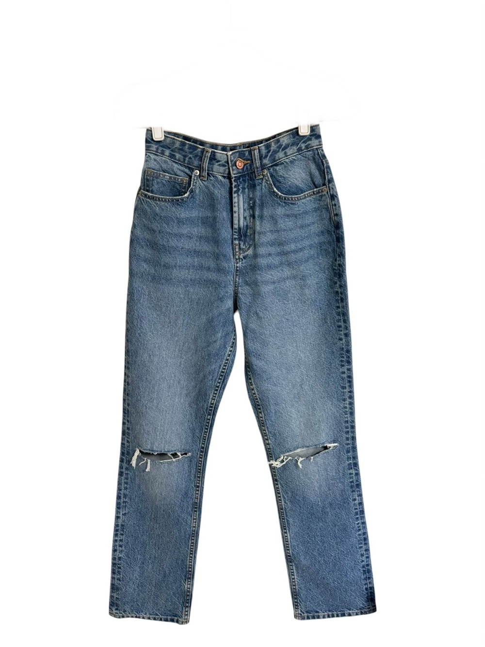Asos Designs high rise straight leg torn knees vintage style denim jeans size 25